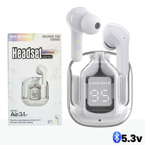 AIR 31 TWS TRANSPARENT EARBUDS BLUETOOTH 5.3V in Different Colors - Zaib Store