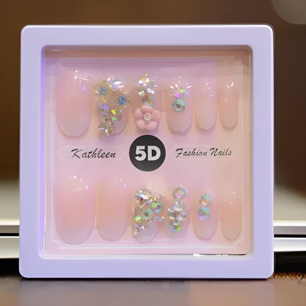 Glamorous 5D Artificial 12 pcs Fancy nails For Girls, Pearl and Sequined kathleen 5d fashion nails - Zaib Store