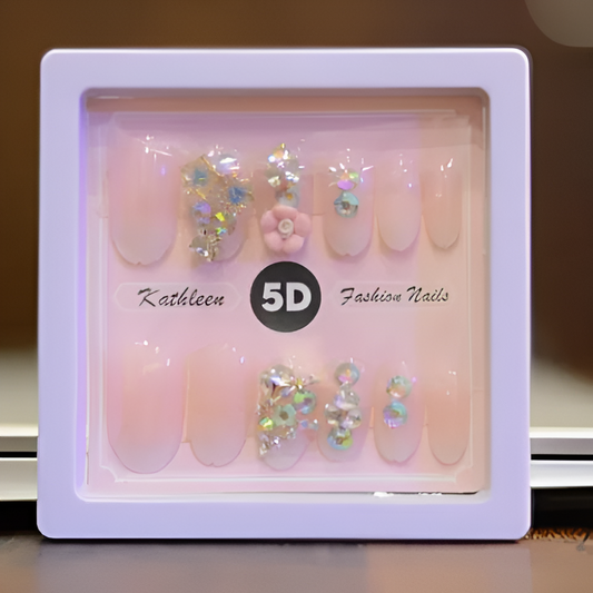Glamorous 5D Artificial 12 pcs Fancy nails For Girls, Pearl and Sequined kathleen 5d fashion nails - Zaib Store